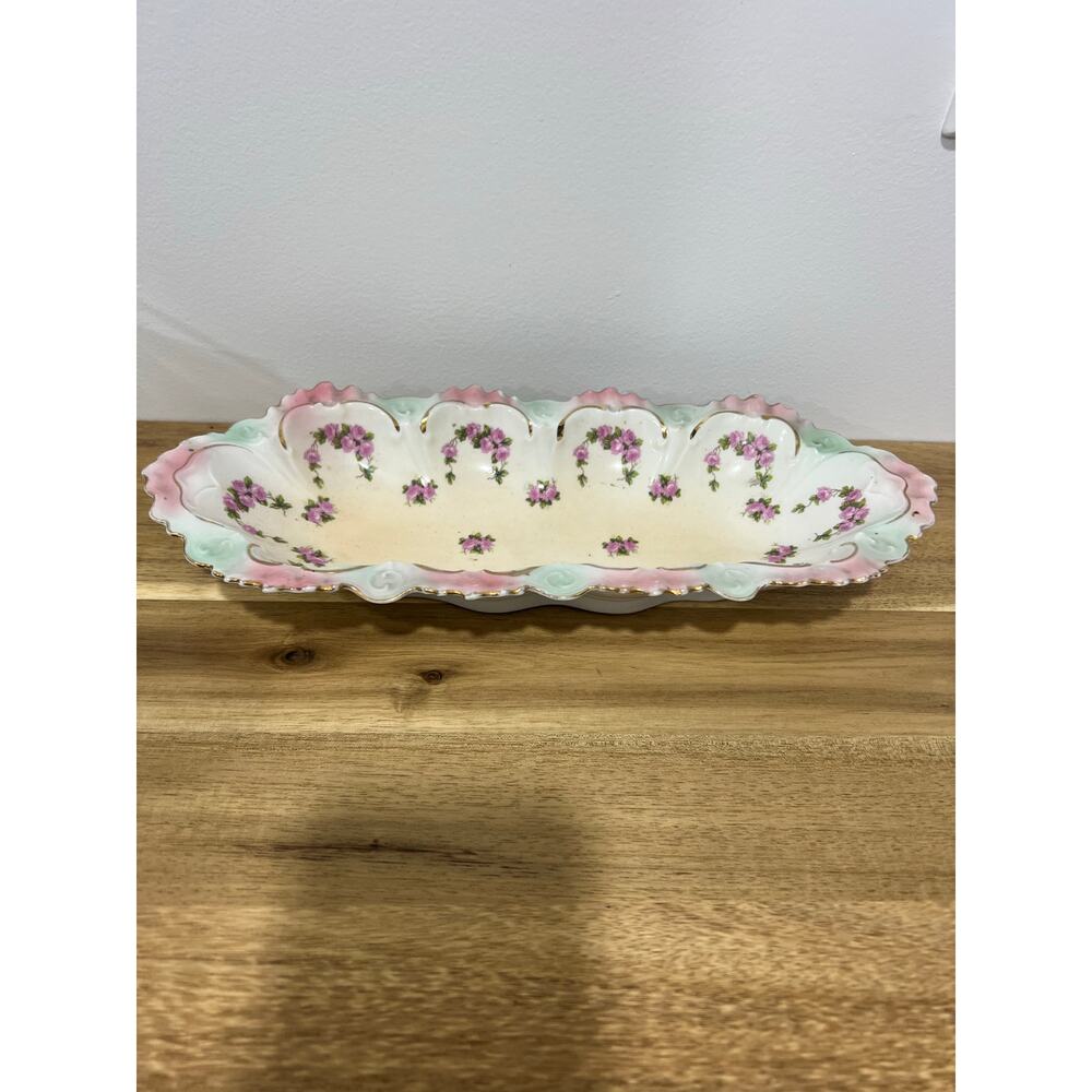 Victorian Pink & Blue Floral Detail w/ Gold Accent Celery Dish Made in Austria ?
